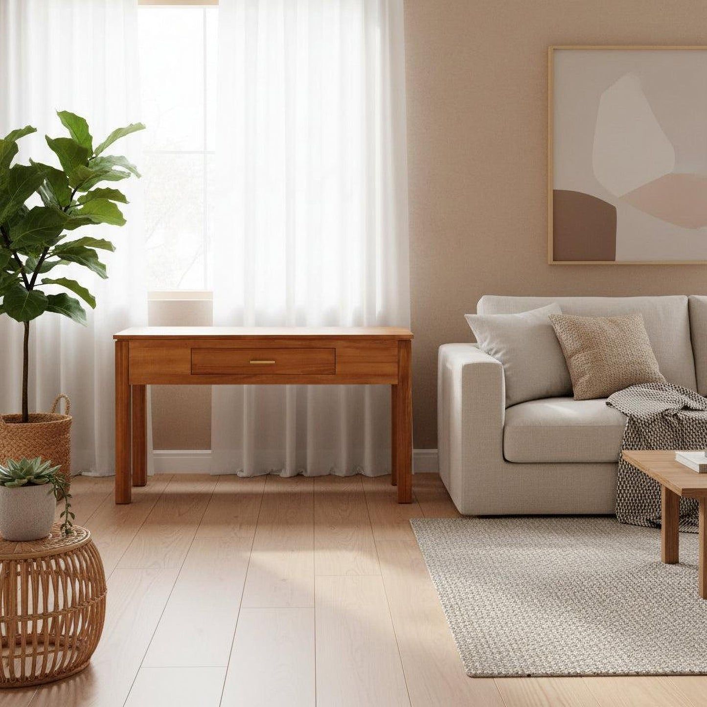 Aldo Blackwood console hall table with one drawer, made of dark wood, featuring a sleek design and smooth surface.