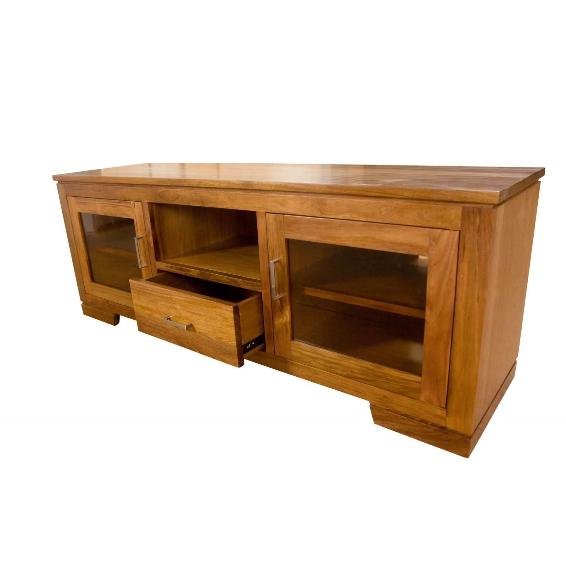 ALDO SOLID BLACKWOOD TV UNIT WITH 1 DRAWER & 2 GLASS DOORS - MyChocolateWood