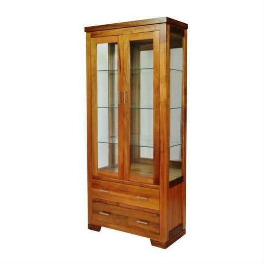 ALDO TASMANIAN BLACKWOOD DISPLAY CABINET WITH A MIRRORED BACK AND TIMBER FRAME ON THE SIDE
