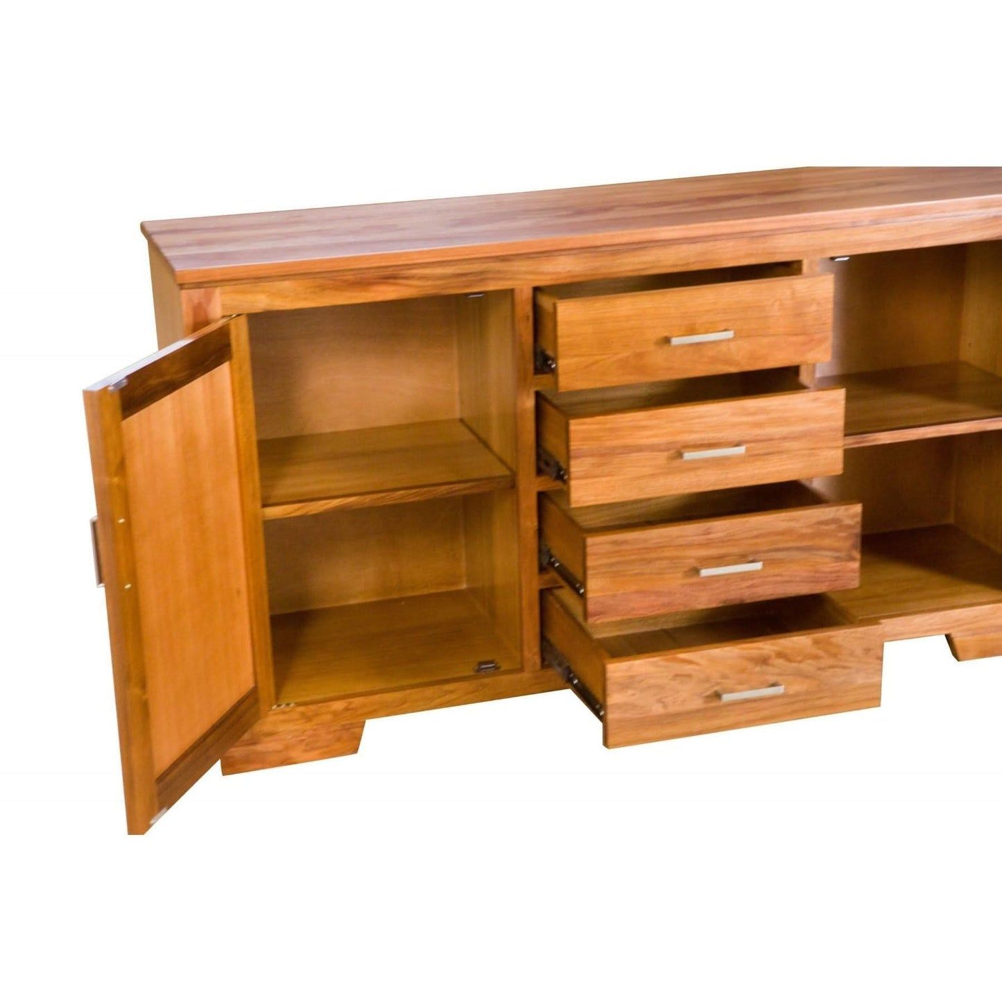 Aldo Tasmanian Blackwood timber buffet sideboard with two doors and four drawers, measuring 160cm, made of dark wood.