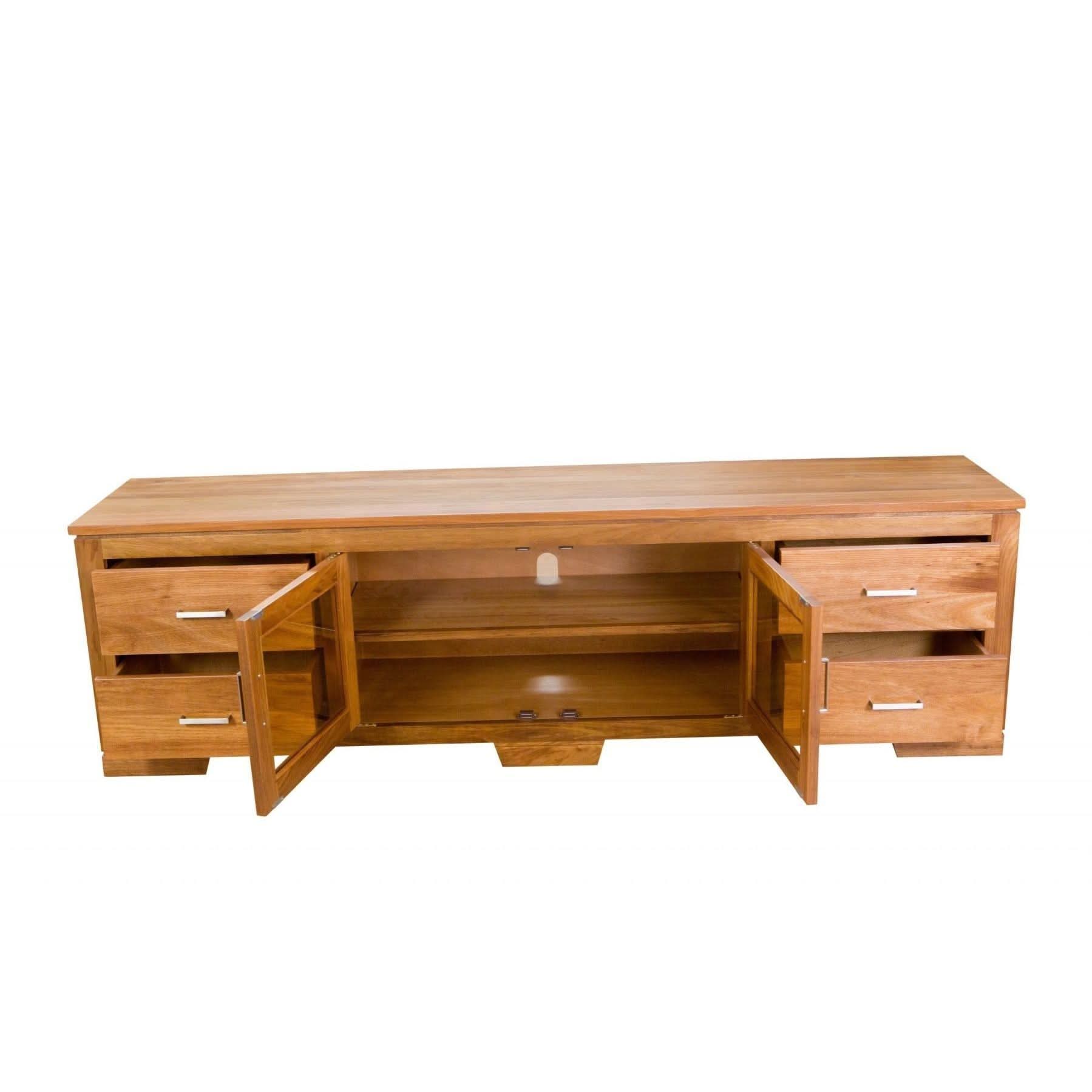 ALDO TASMANIAN BLACKWOOD TV/ENTERTAINMENT UNIT WITH 4 DRAWERS & 2 GLASS DOORS - MyChocolateWood