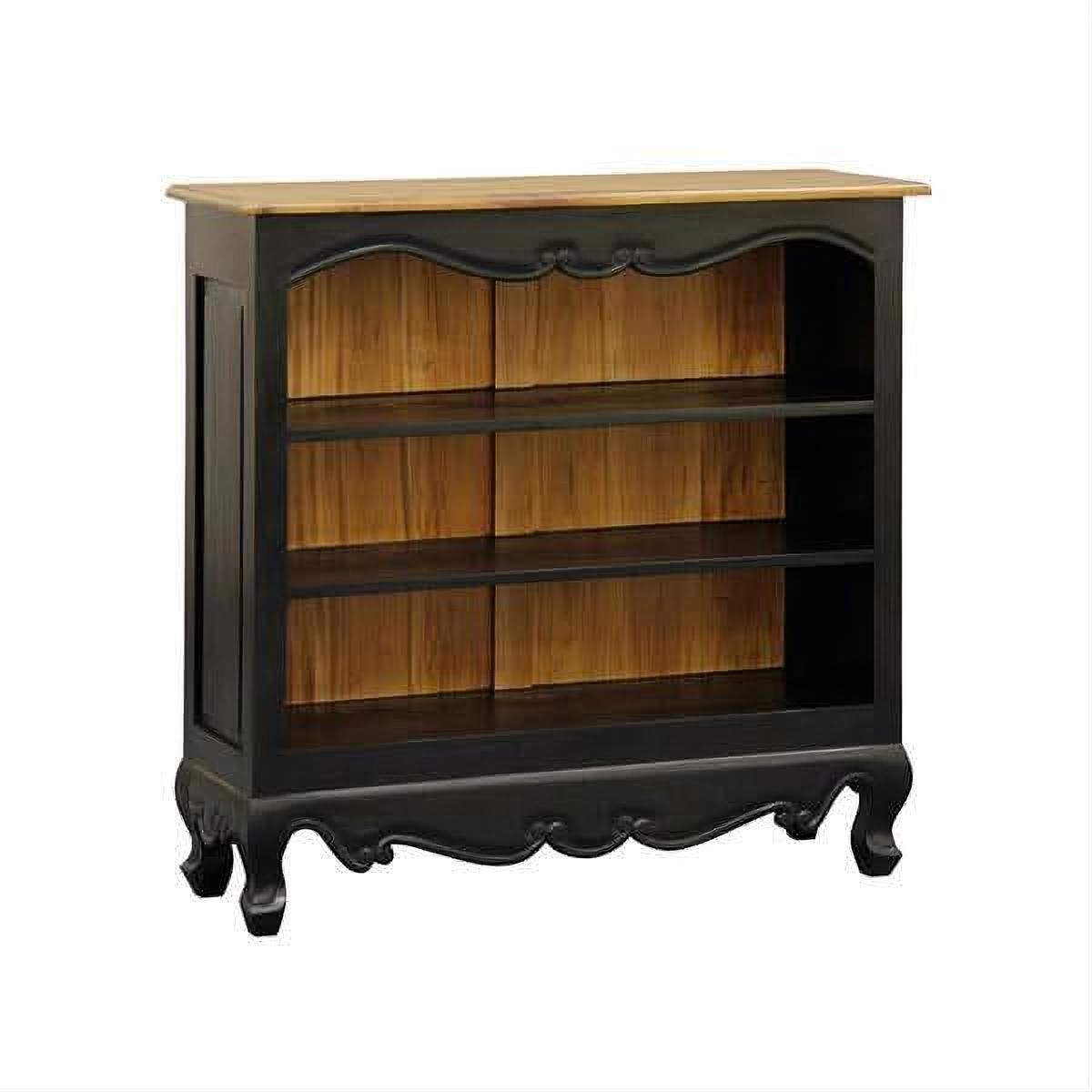 Alexei Queen Ann Style Solid Mahogany Low Bookcase in Black / Caramel - Chocolate Wood