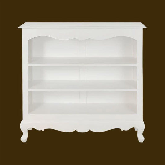 Alexei Queen Ann Style Solid Mahogany Low Bookcase in White - Chocolate Wood