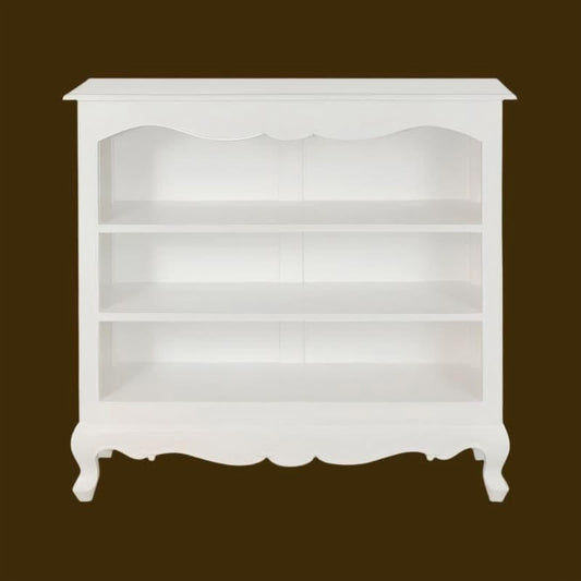 Alexei Queen Ann Style Solid Mahogany Low Bookcase in White - Chocolate Wood