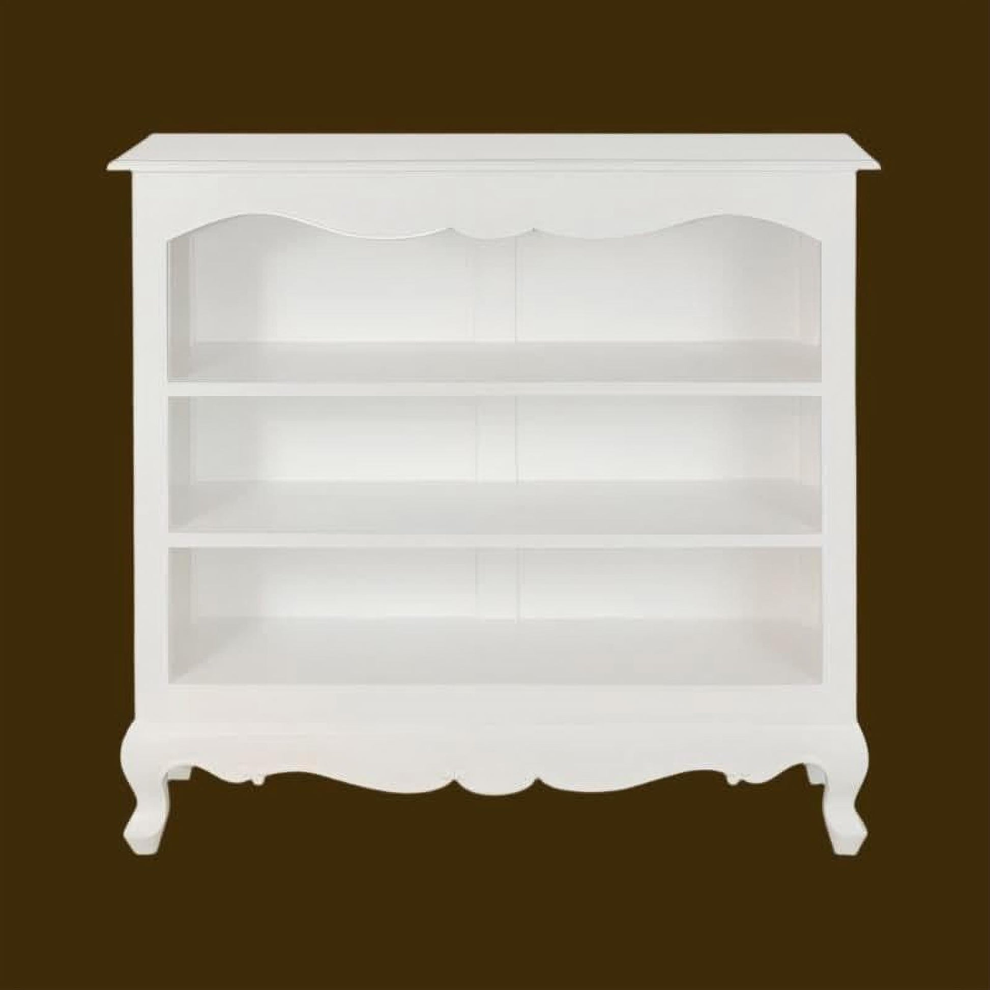 Alexei Queen Ann Style Solid Mahogany Low Bookcase in White - Chocolate Wood