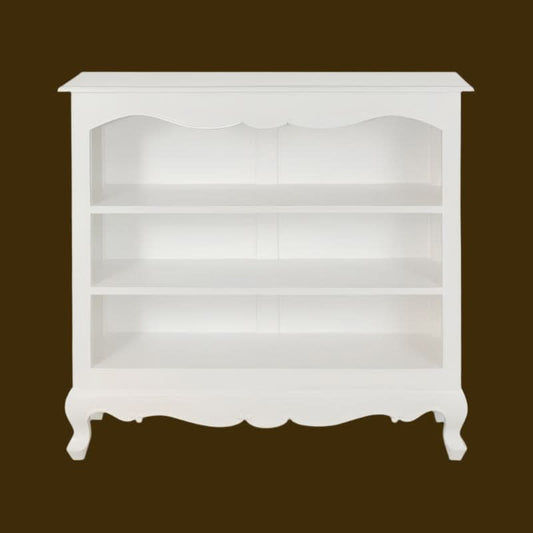 Alexei Queen Ann Style Solid Mahogany Low Bookcase in White - Chocolate Wood