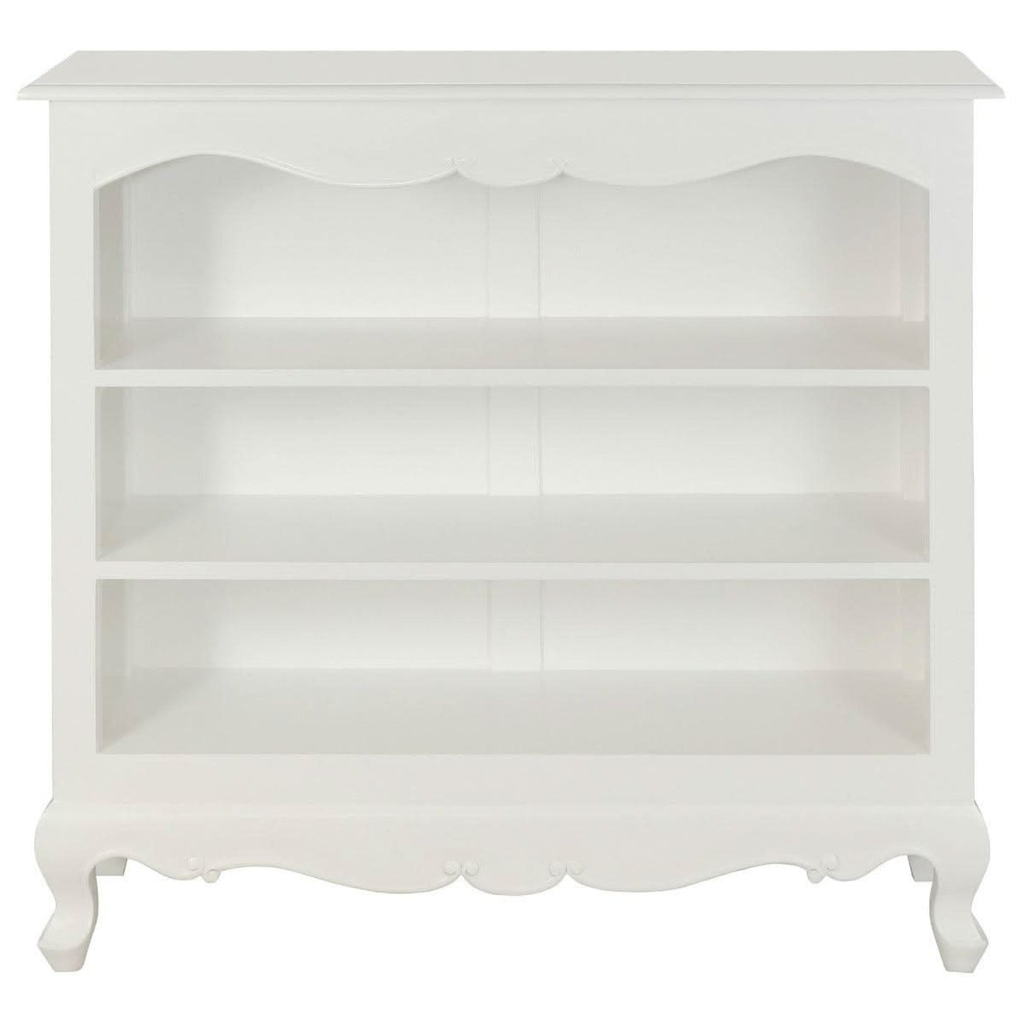 Alexei Queen Ann Style Solid Mahogany Low Bookcase in White - Chocolate Wood