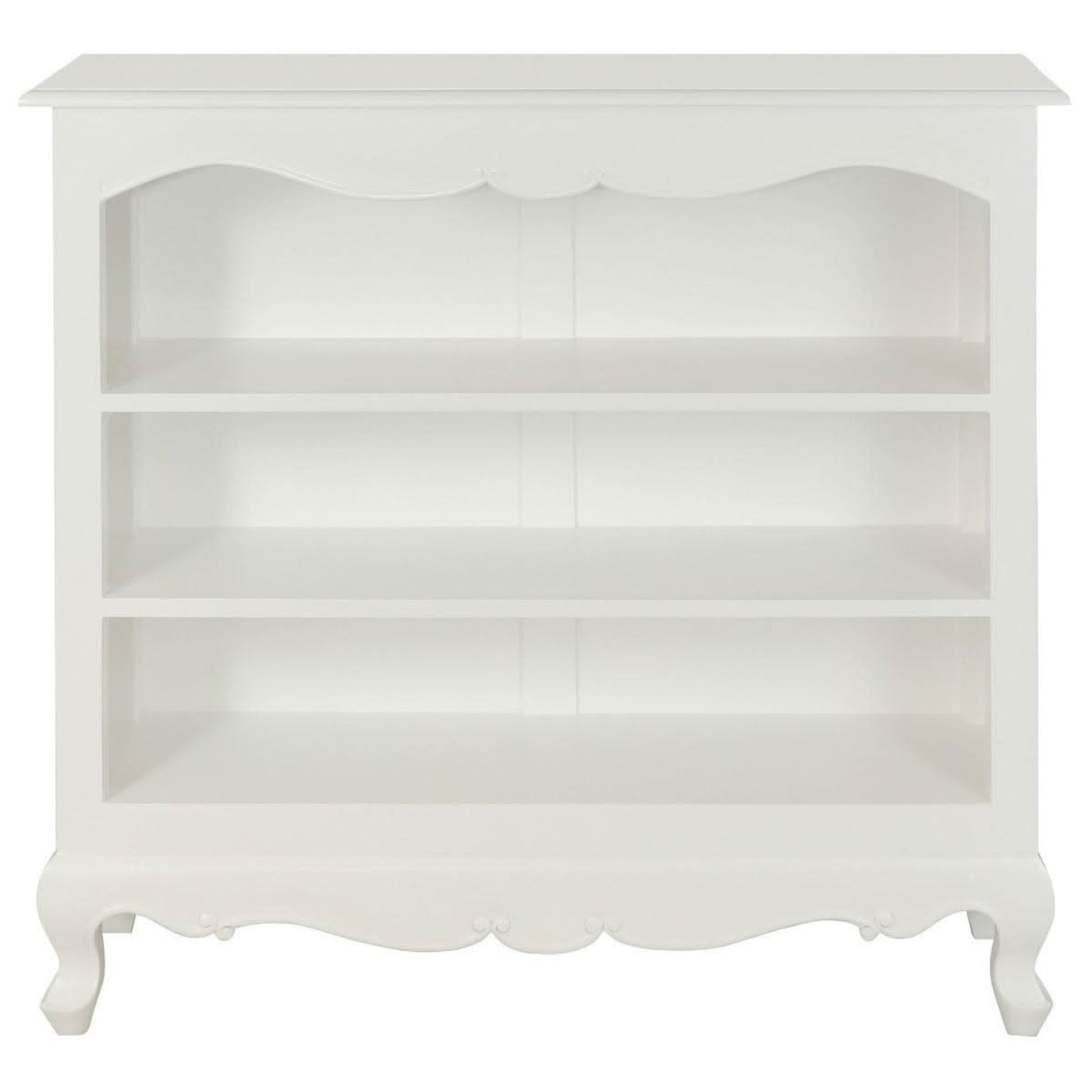 Alexei Queen Ann Style Solid Mahogany Low Bookcase in White - Chocolate Wood