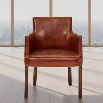 ALEXIA CARVER CHAIR IN ORIGINAL AGED LEATHER WITH BRASS STUD TRIM - MyChocolateWood