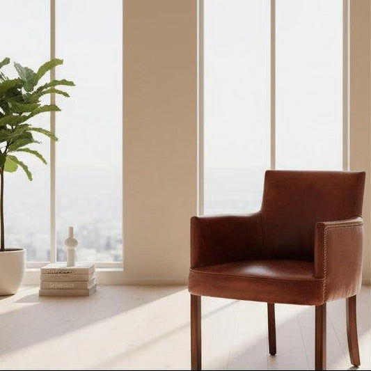ALEXIA CARVER CHAIR IN ORIGINAL AGED LEATHER WITH BRASS STUD TRIM - MyChocolateWood