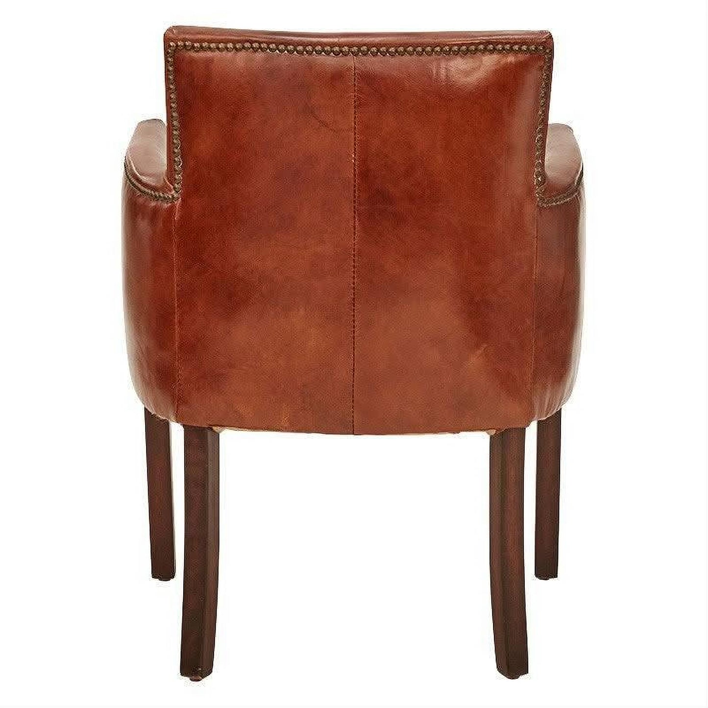 ALEXIA CARVER CHAIR IN ORIGINAL AGED LEATHER WITH BRASS STUD TRIM