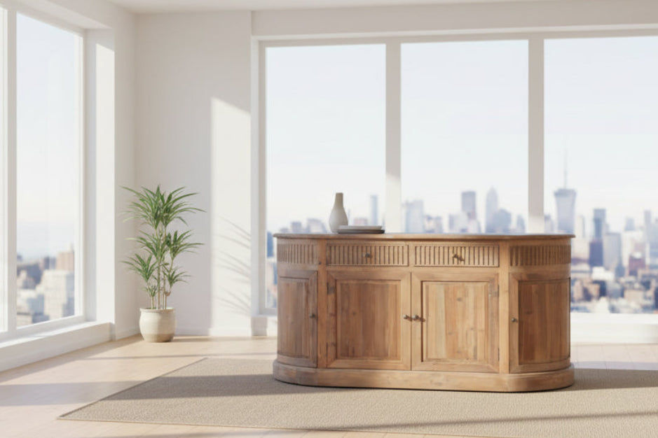 ALIMAR RECLAIMED PINE/RECLAIMED ELM TOP FRENCH VINTAGE CURVED SIDEBOARD/BUFFET  NATURAL - MyChocolateWood