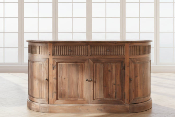 ALIMAR RECLAIMED PINE/RECLAIMED ELM TOP FRENCH VINTAGE CURVED SIDEBOARD/BUFFET  NATURAL - MyChocolateWood