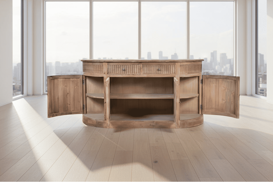 ALIMAR RECLAIMED PINE/RECLAIMED ELM TOP FRENCH VINTAGE CURVED SIDEBOARD/BUFFET  NATURAL - MyChocolateWood