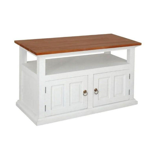 ALLENBY SOLID MAHOGANY TV UNIT 2 DOORS/SHELF - CARAMEL/WHITE - MyChocolateWood