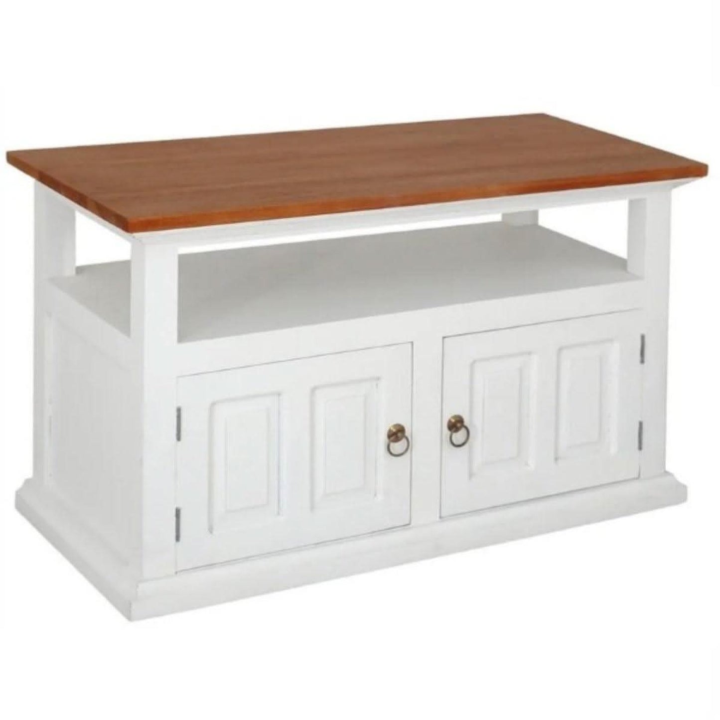 Allenby Solid Mahogany 2-Door TV Unit with Shelf 97cm in White / Caramel - Chocolate Wood