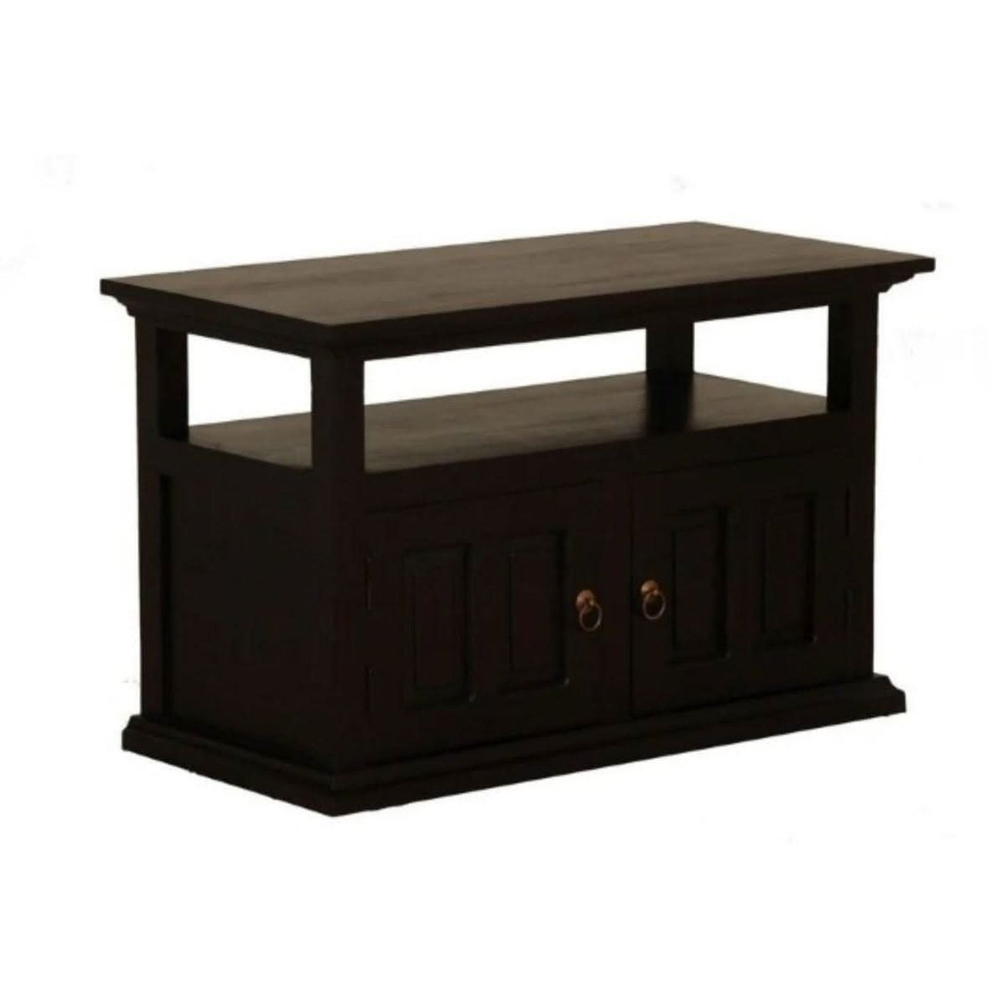 Allenby Solid Mahogany 2-Door TV Unit with Shelf 97cm in Chocolate - Chocolate Wood