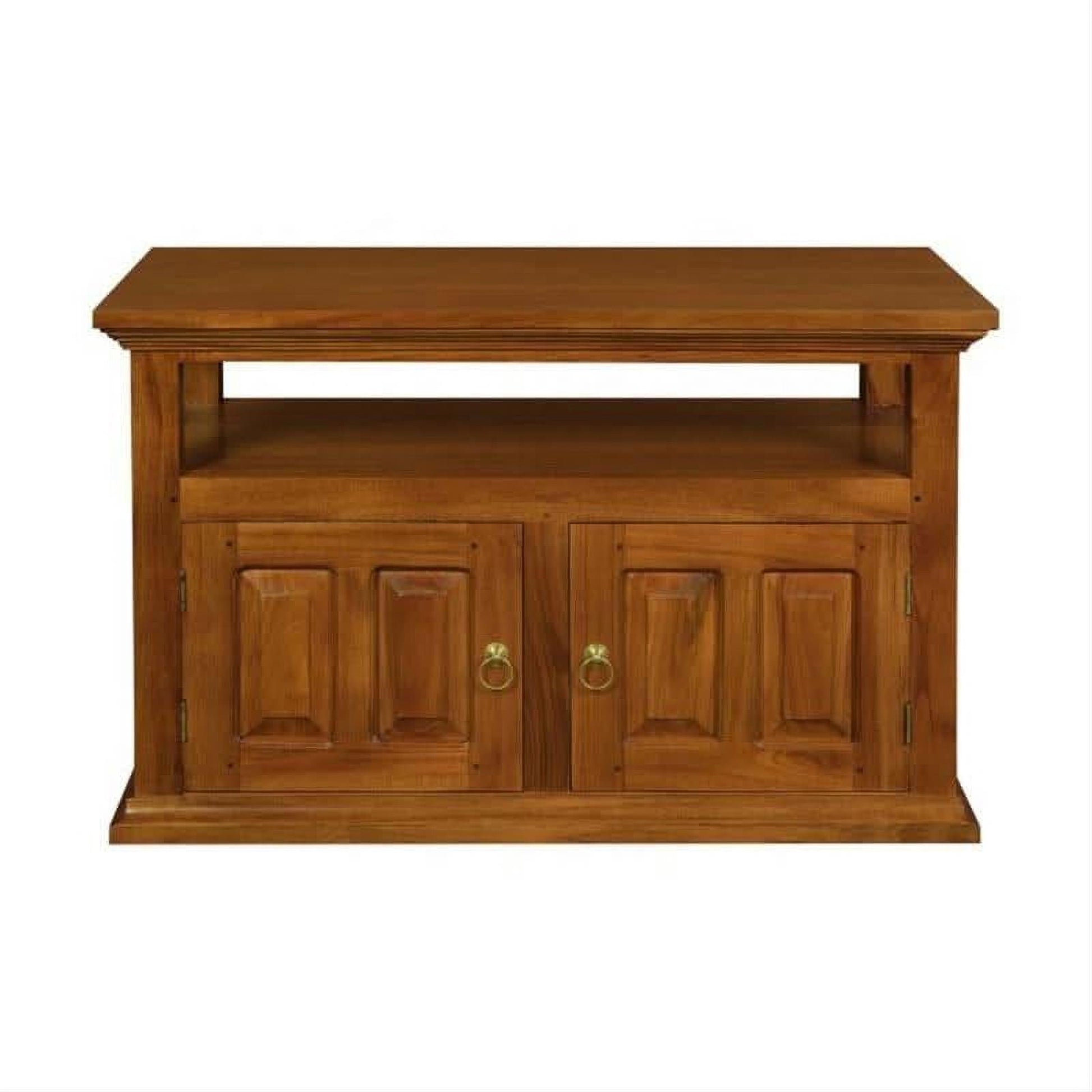 Allenby Solid Mahogany 2-Door TV Unit with Shelf 97cm in Light Pecan - Chocolate Wood