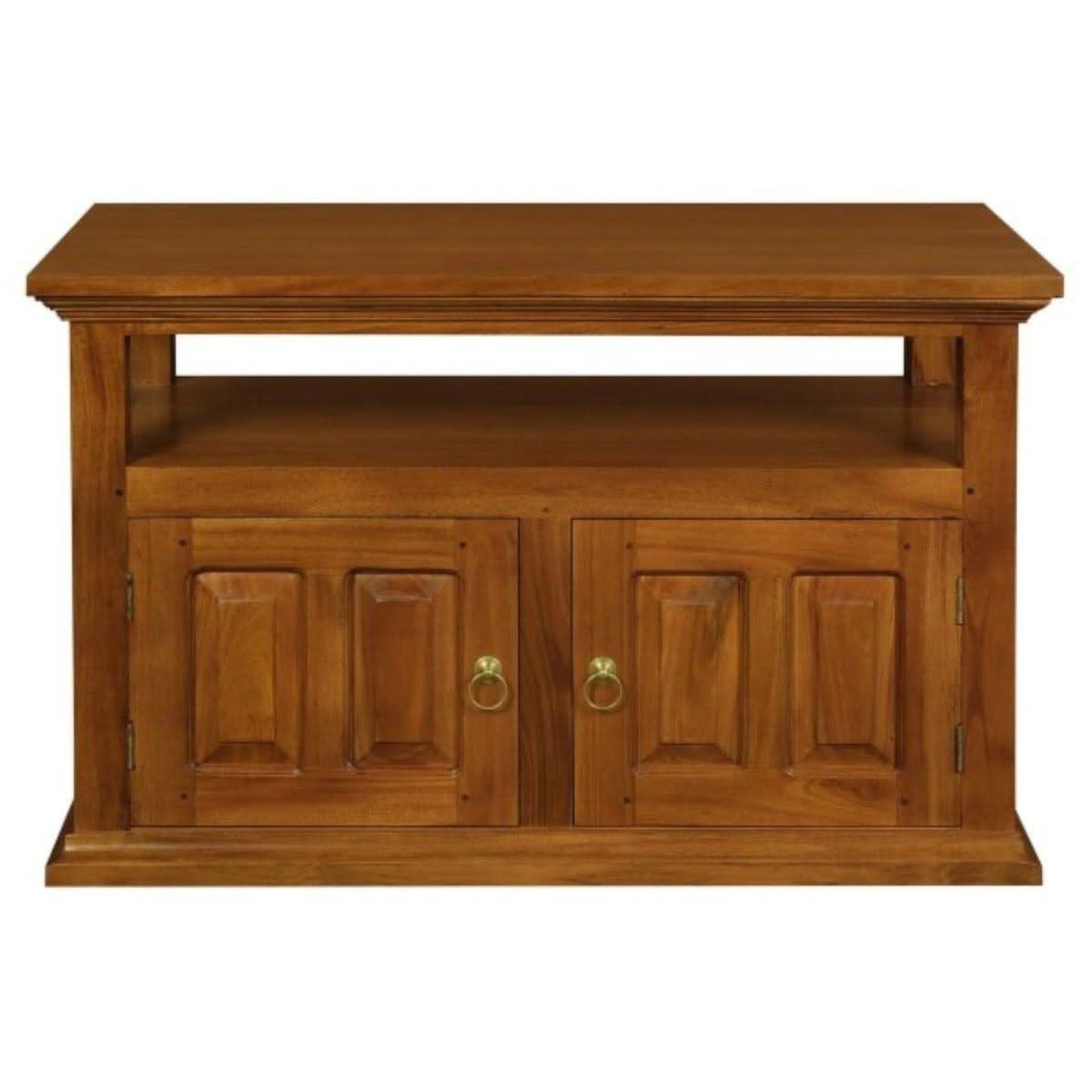 Allenby Solid Mahogany 2-Door TV Unit with Shelf 97cm in Light Pecan - Chocolate Wood