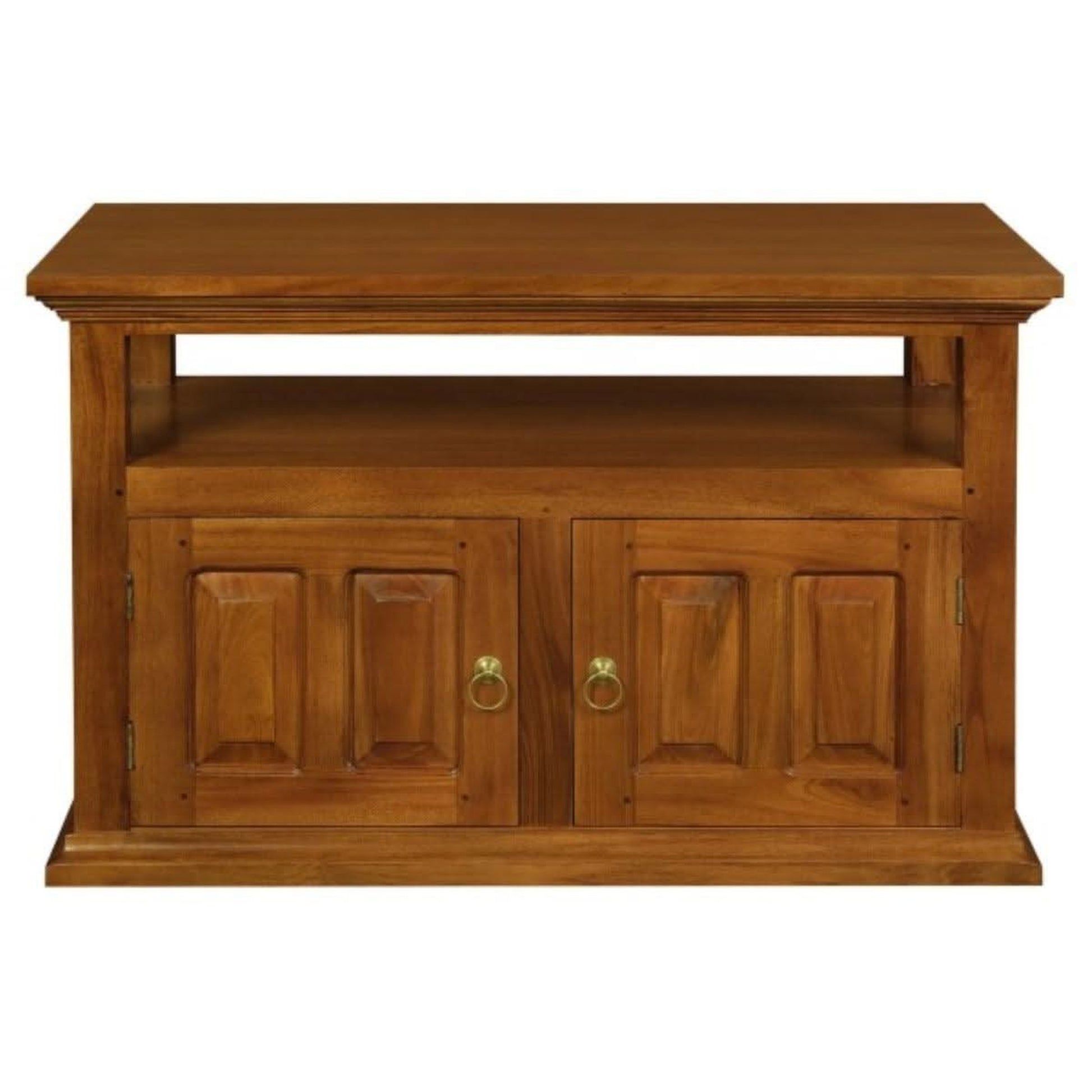 Allenby Solid Mahogany 2-Door TV Unit with Shelf 97cm in Light Pecan - Chocolate Wood