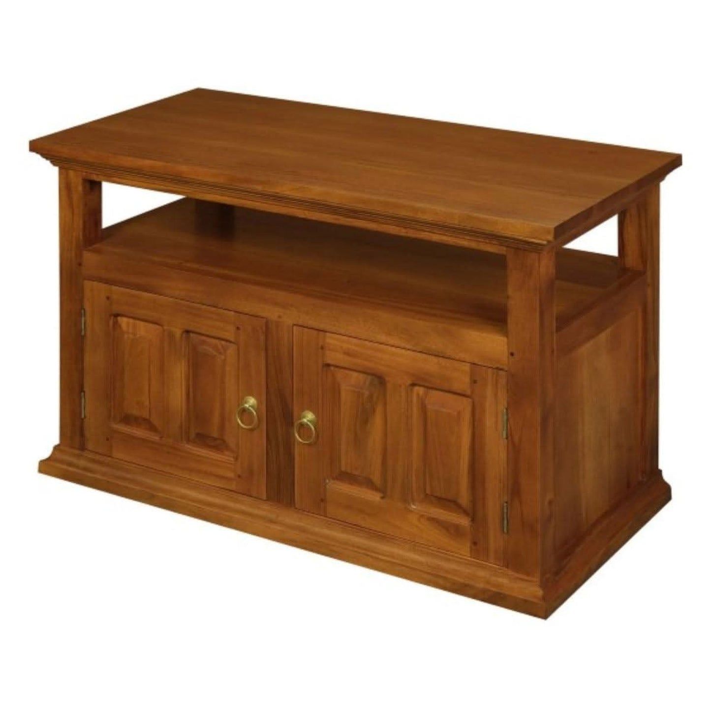 Allenby Solid Mahogany 2-Door TV Unit with Shelf 97cm in Light Pecan - Chocolate Wood