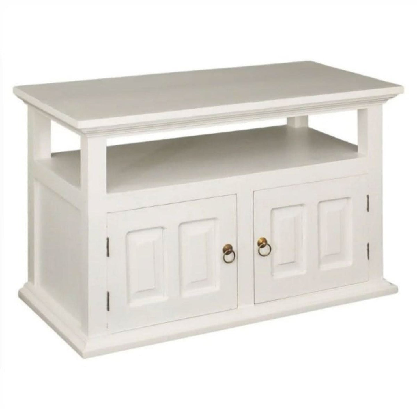 Allenby Solid Mahogany 2-Door TV Unit with Shelf 97cm in White - Chocolate Wood