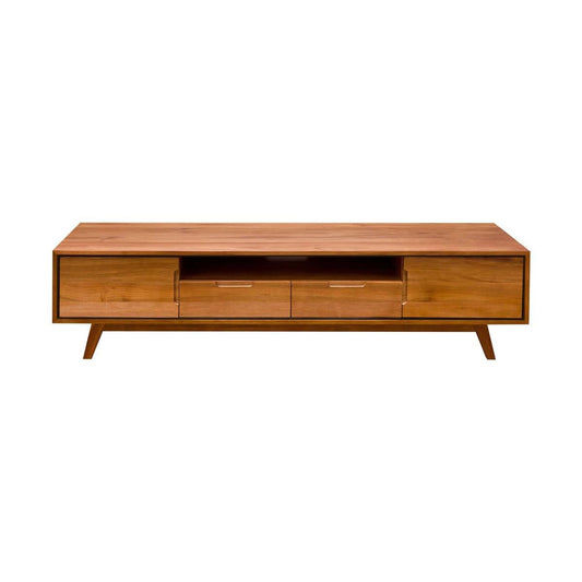 Alma Tasmanian Blackwood TV unit with two doors, two drawers, and a 200cm length from Chocolate Wood.