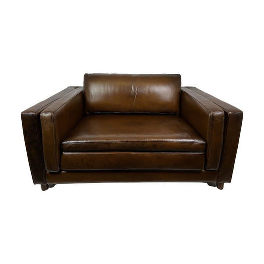 AMBROSE GENUINE TOP GRAIN LEATHER 1.5 SEATER SOFA LOUNGE CHAIR LATTE COLOUR - MyChocolateWood