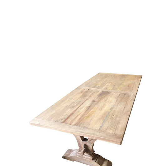 ANAIS FRENCH PROVINCIAL DINING TABLE RECYCLED TIMBER HARDWOOD 240CM RUSTIC + 8 x MELROSE DINING CHAIR IN ELM WOOD WITH A NATURAL FINISH - MyChocolateWood