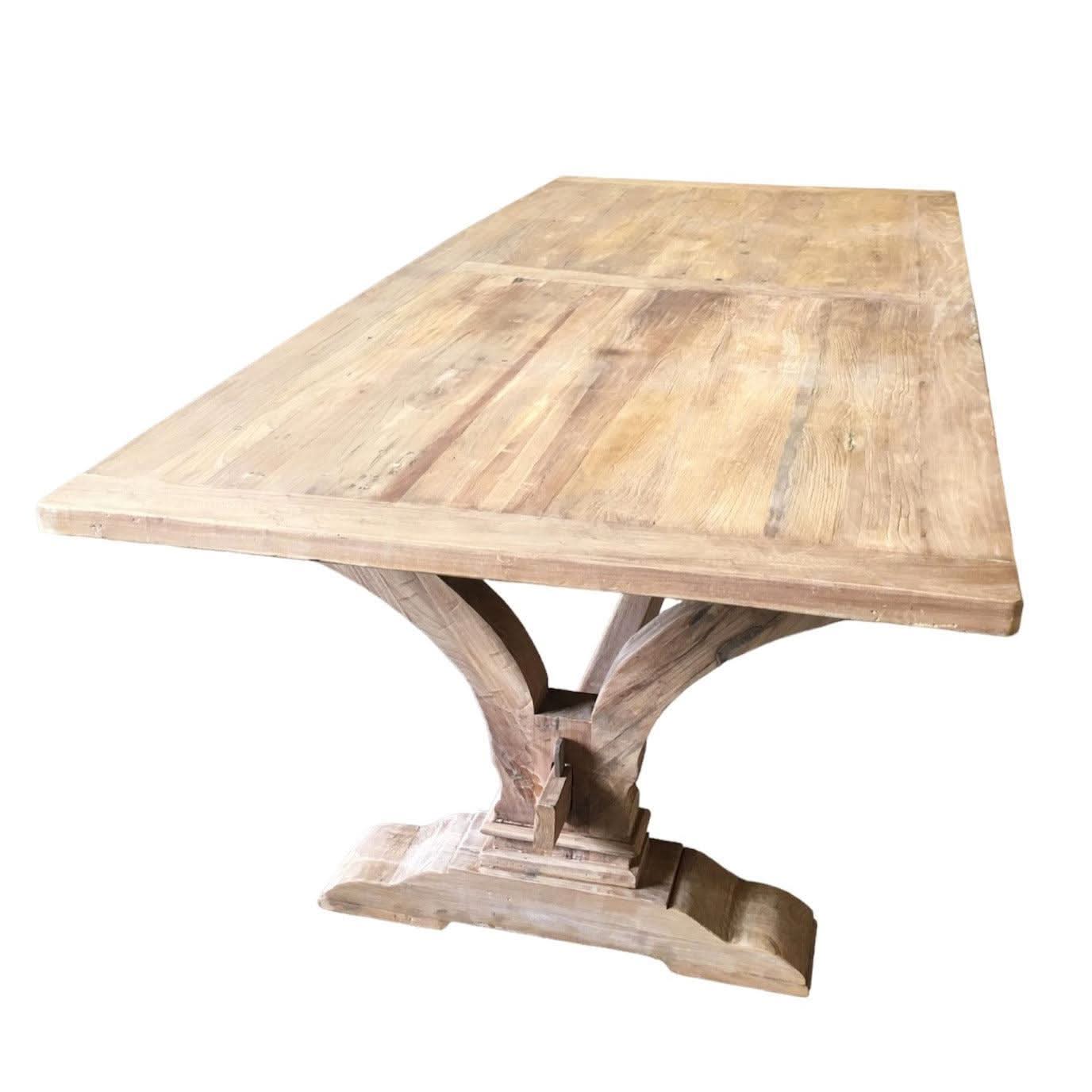 ANAIS FRENCH PROVINCIAL DINING TABLE RECYCLED TIMBER HARDWOOD 240CM RUSTIC + 8 x MELROSE DINING CHAIR IN ELM WOOD WITH A NATURAL FINISH - MyChocolateWood