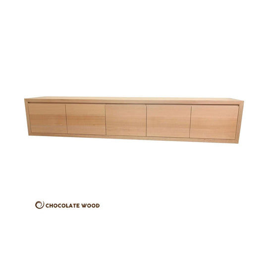 ANGEL SOLID WALL MOUNTED TASSIE OAK TV/ENTERTAINMENT UNIT WITH 5 DROP DOWN DOORS - MyChocolateWood