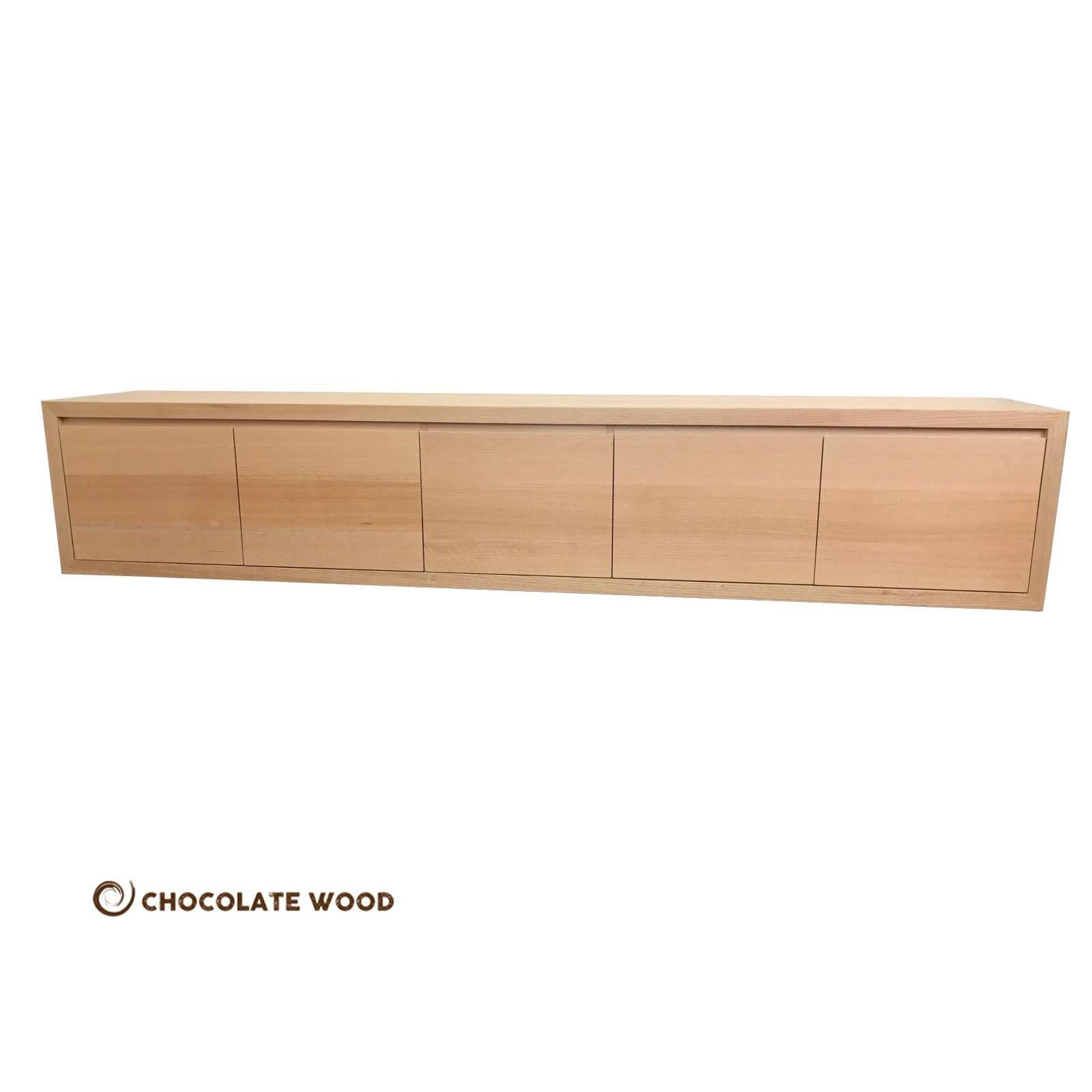 ANGEL SOLID WALL MOUNTED TASSIE OAK TV/ENTERTAINMENT UNIT WITH 5 DROP DOWN DOORS - MyChocolateWood