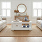 ANIKA SOLID ACACIA WOOD COFFEE TABLE WITH 1 DRAWER & A SHELF IN VIVID WHITE