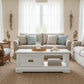 ANIKA SOLID ACACIA WOOD COFFEE TABLE WITH 1 DRAWER & A SHELF IN VIVID WHITE