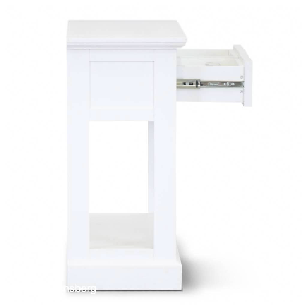 ANIKA SOLID ACACIA WOOD CONSOLE TABLE/HALL TABLE WITH 2 DRAWERS & A SHELF IN VIVID WHITE - MyChocolateWood