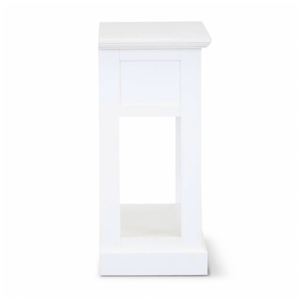 ANIKA SOLID ACACIA WOOD CONSOLE TABLE/HALL TABLE WITH 2 DRAWERS & A SHELF IN VIVID WHITE - MyChocolateWood