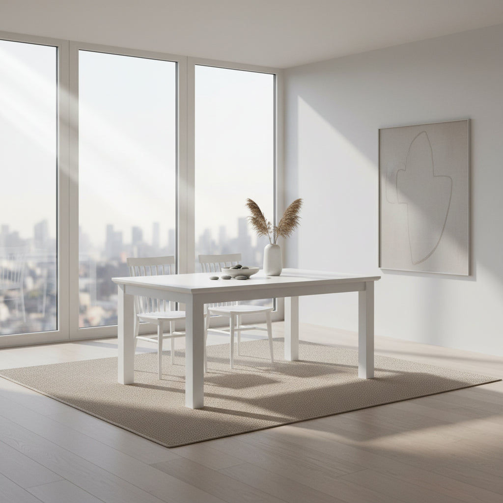Anika Solid Acacia Wood Dining Table in Vivid White, 220cm - Chocolate Wood