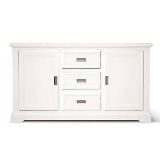 ANIKA SOLID ACACIA WOOD SIDEBOARD BUFFET 2-DOORS 3 DRAWERS IN VIVID WHITE - MyChocolateWood