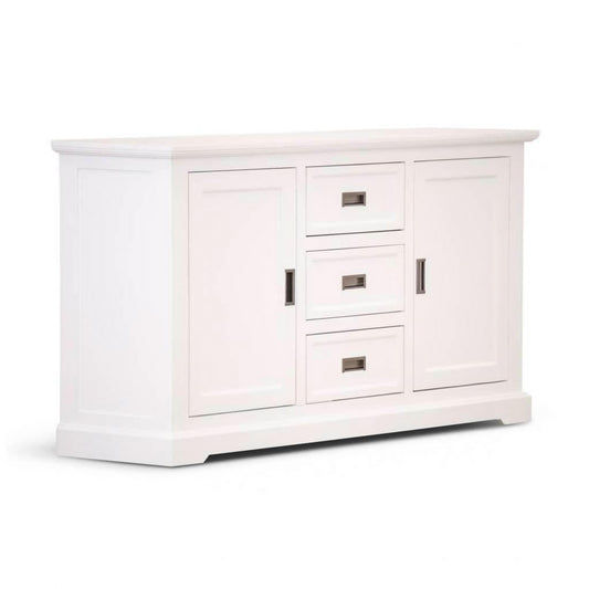 ANIKA SOLID ACACIA WOOD SIDEBOARD BUFFET 2-DOORS 3 DRAWERS IN VIVID WHITE - MyChocolateWood