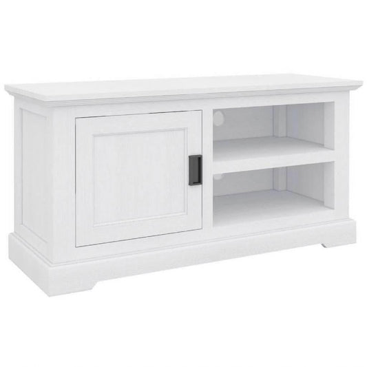ANIKA SOLID ACACIA WOOD TV UNIT 1-DOOR 2 SHELVES IN VIVID WHITE