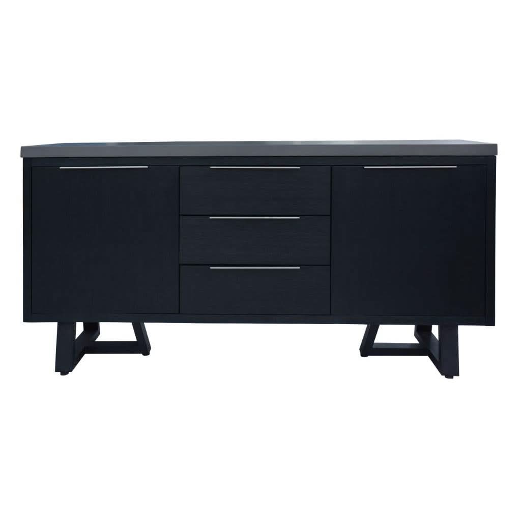 Anthea 2-tone concrete and acacia buffet sideboard with 3 drawers, 2 doors, grey top, and black legs by MyChocolateWood.