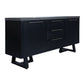 MyChocolateWood Anthea 2-tone concrete and acacia buffet sideboard with 3 drawers, 2 doors, grey top, and black legs.
