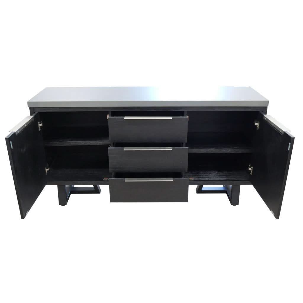 Anthea 2-tone concrete and acacia buffet sideboard with 3 drawers, 2 doors, grey top, and black legs by MyChocolateWood