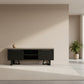 ANTHEA 2-TONE CONCRETE & ACACIA ETU TELEVISION UNIT 2 DOORS 1 DRAWER GREY TOP BLACK LEGS - MyChocolateWood