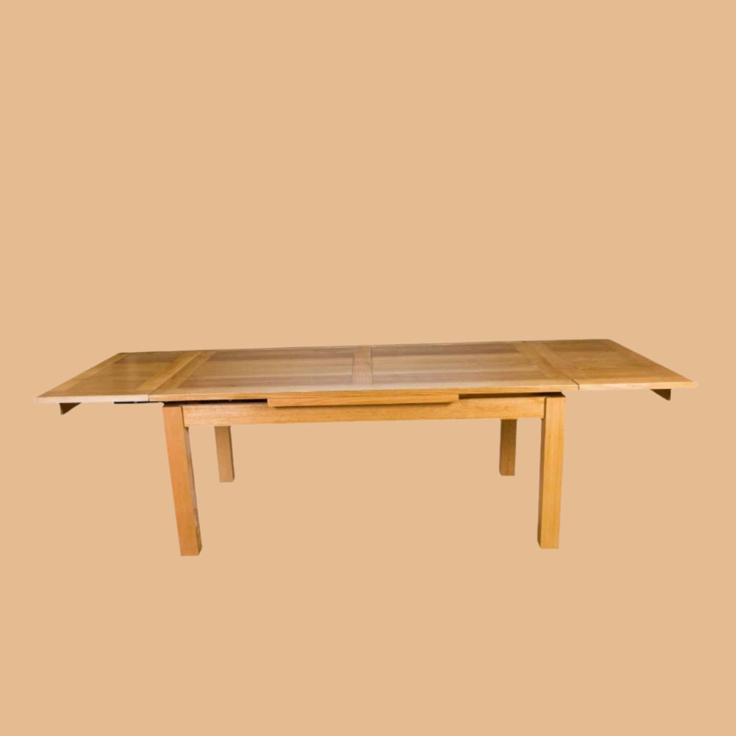 Anya Solid Tassie Oak Side Extension Dining Table in Wheat, 200 / 250 / 300cm - Chocolate Wood