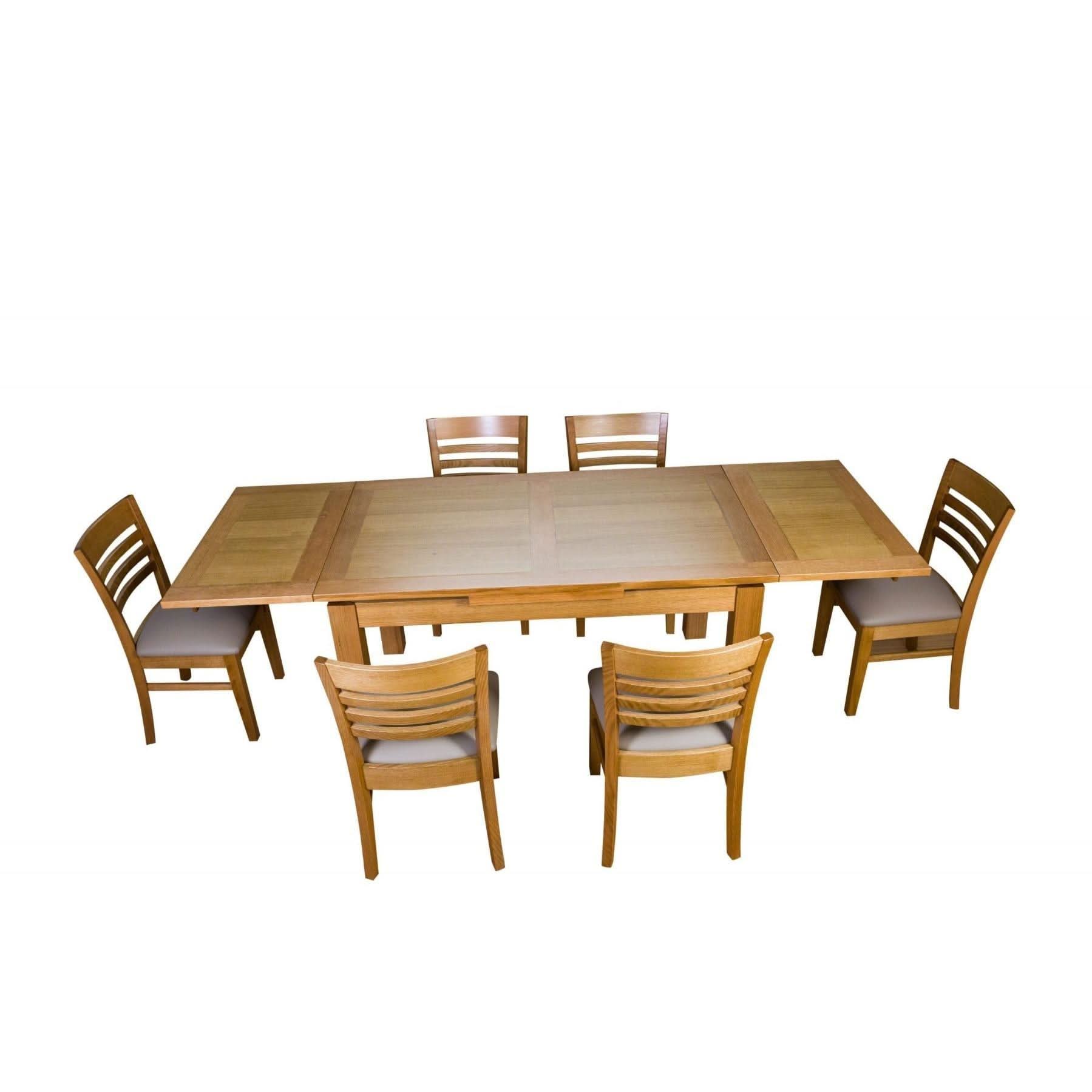 Anya Solid Tassie Oak Side Extension Dining Table in Wheat, 200 / 250 / 300cm - Chocolate Wood