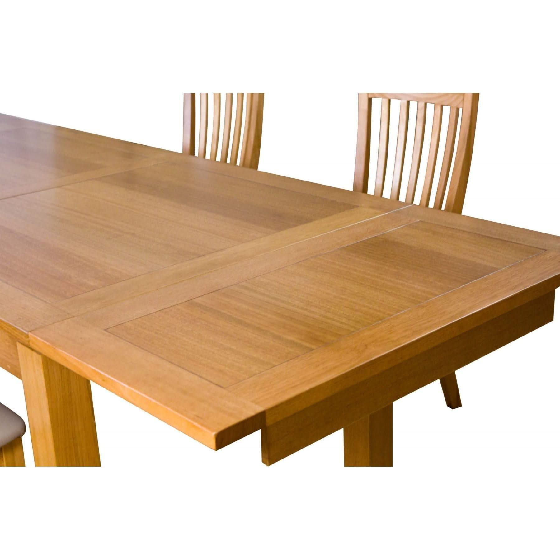 Anya Solid Tassie Oak Side Extension Dining Table in Wheat, 200 / 250 / 300cm - Chocolate Wood
