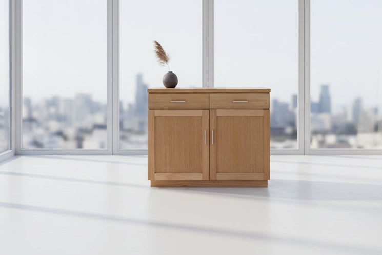 Victorian ash buffet sideboard with 2 doors and 2 drawers in wheat color, 100cm wide, from MyChocolateWood.