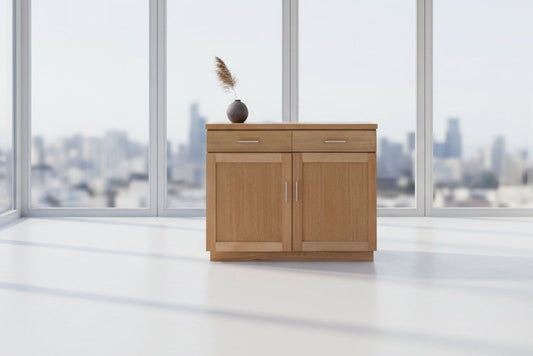 Victorian ash buffet sideboard with 2 doors and 2 drawers in wheat color, 100cm wide, from MyChocolateWood.