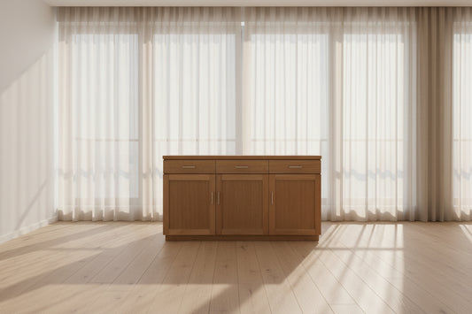 Anya Solid Tassie Oak Buffet Sideboard 3 Doors 3 Drawers, Wheat 150cm - Chocolate Wood
